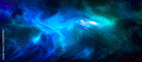 Vector cosmic illustration. Beautiful colorful space background. Watercolor Cosmos