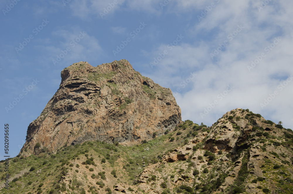 Cliff of Roque Cano in Vallehermoso. La Gomera. Canary Islands. Spain.