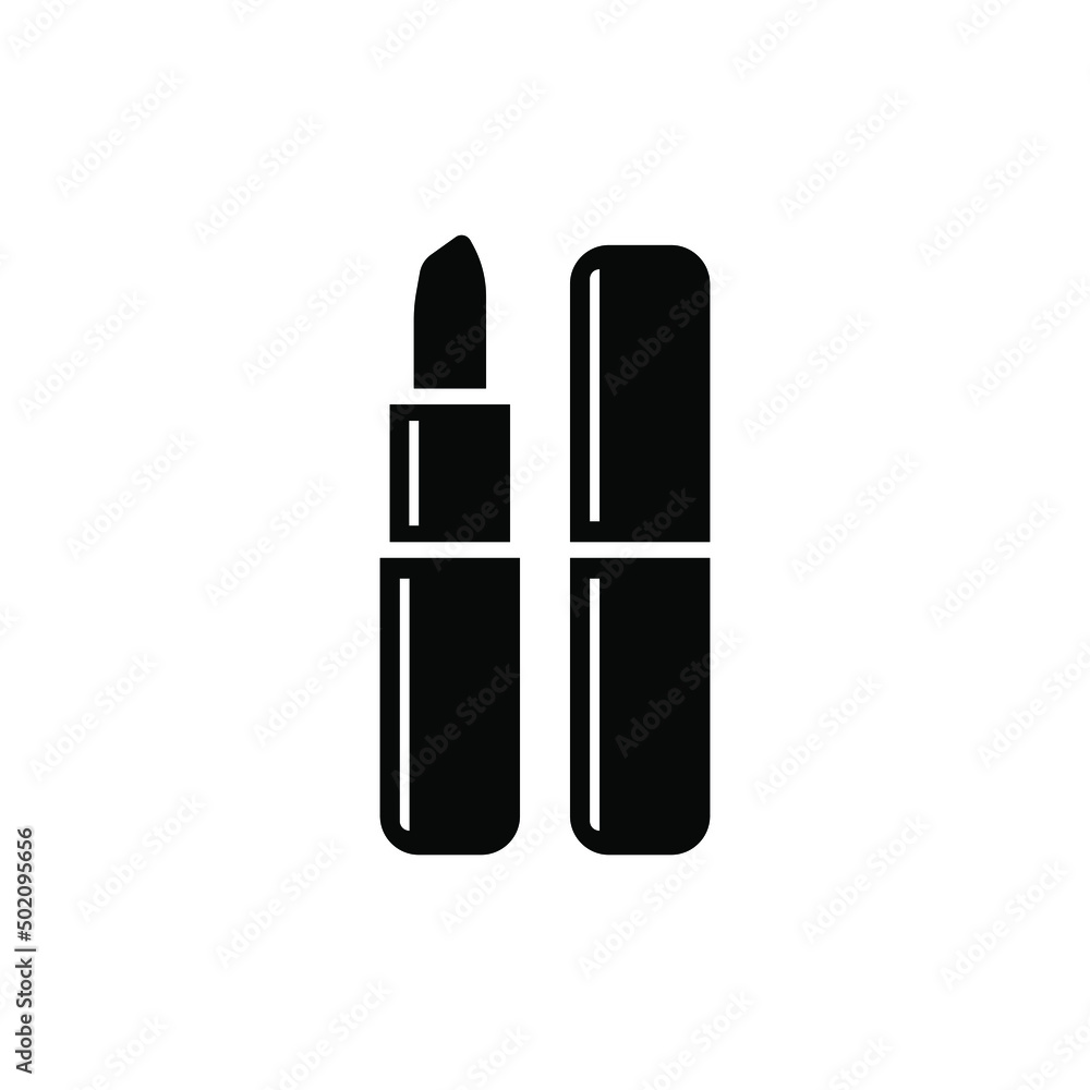 Lipstick Icon in Cartoon style. Female Beauty Product for Lip Makeup  Pomade with Cap Icon. Cosmetic Balm for Lip. Isolated Vector Illustration.
