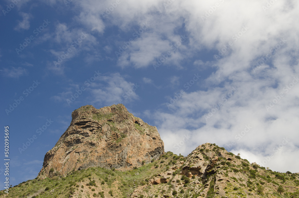 Cliff of Roque Cano in Vallehermoso. La Gomera. Canary Islands. Spain.