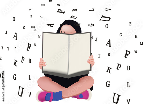 little girl reads the book aloud-