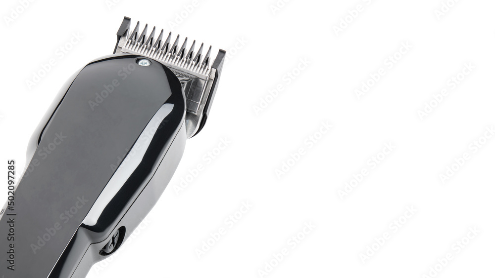 Hair clipper. Professional barber hair clipper for Men haircut. Hairdresser salon equipment. Premium hairdressing Accessories. Electric black hair clipper isolated on white background. Business Card. Hair clipper. Professional barber hair clipper for Men haircut. Hairdresser salon equipment. Premium hairdressing Accessories. Electric black hair clipper isolated on white background. Business Card.