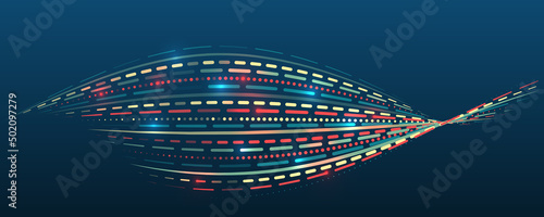 Processing sorting data fragmentation. Business analytics. The flow of information in the form of waves and particles. Visualization of a large amount of data. Abstract transformation of information.