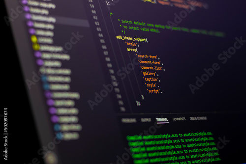 Backend coding with PHP. WordPress codes on computer screen