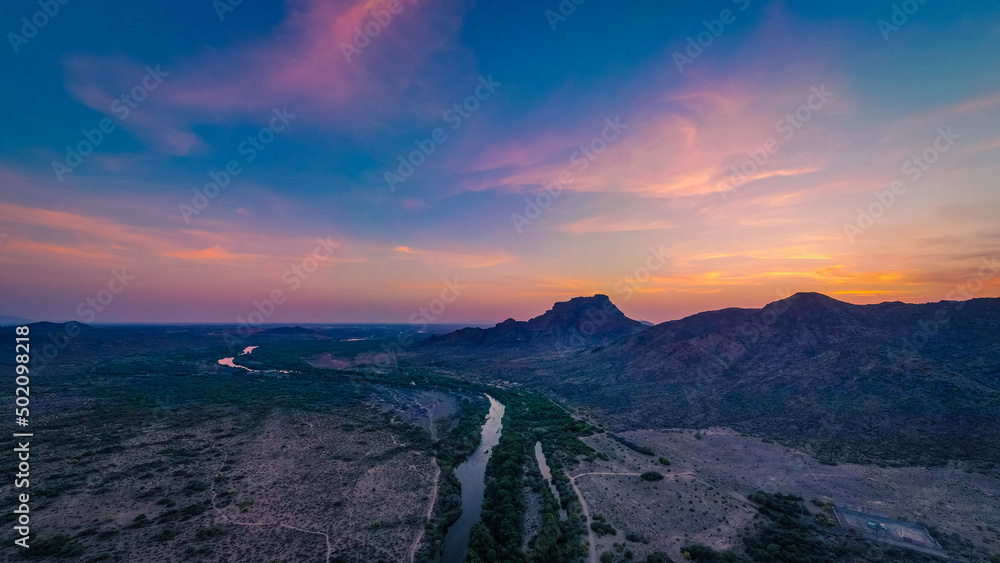 Sunset over the Phon D Sutton Recreation Area and the Lower Salt River.