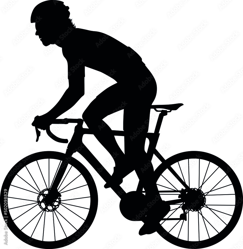 Fototapeta premium Professional racing cyclist, sport cyclist riding a racing bike, triathlon street sport Aero road bike in motion. Detailed vector realistic silhouette