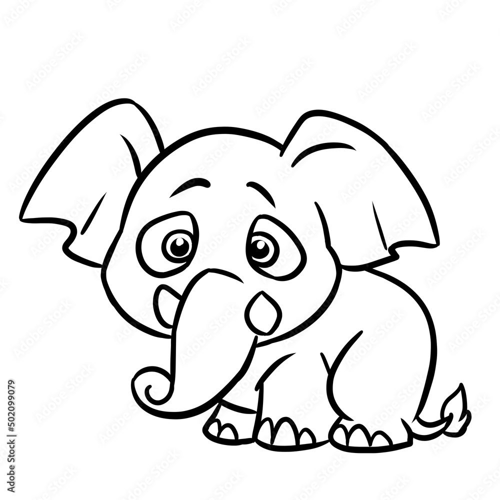Naklejka premium Little elephant sadness longing coloring page cartoon illustration