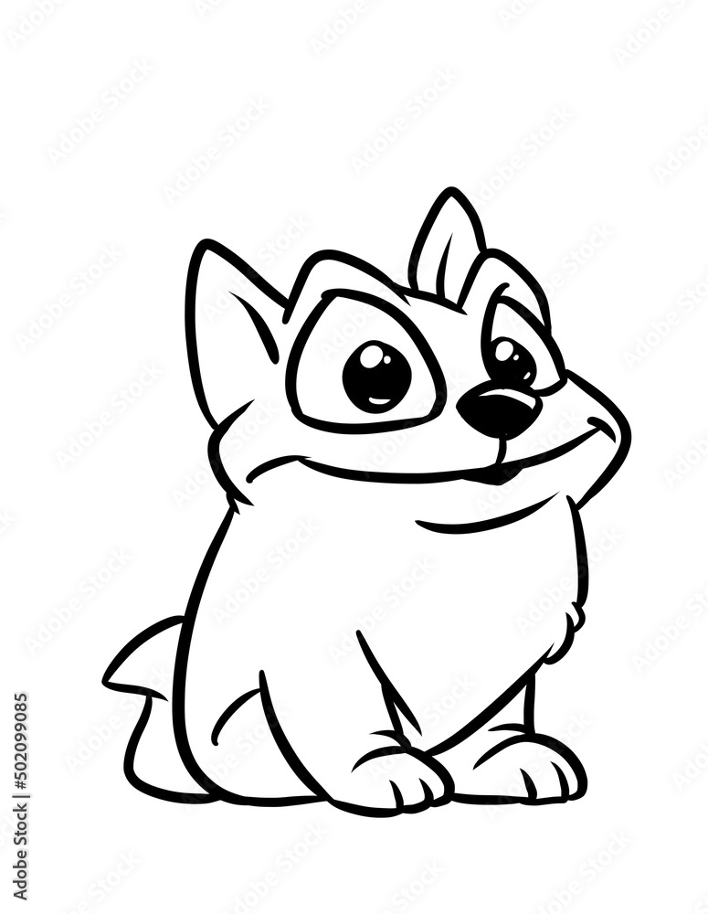 Little dog sitting looking coloring page cartoon illustration Stock