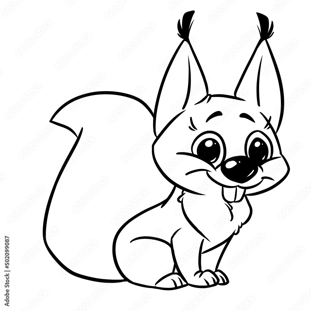 Little funny squirrel coloring page cartoon illustration Stock ...