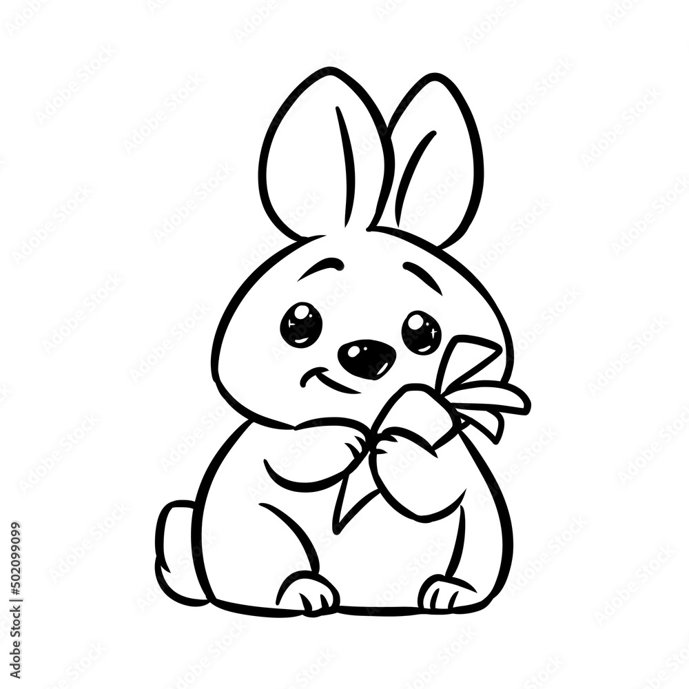 Obraz premium Little rabbit loves carrots coloring page cartoon illustration