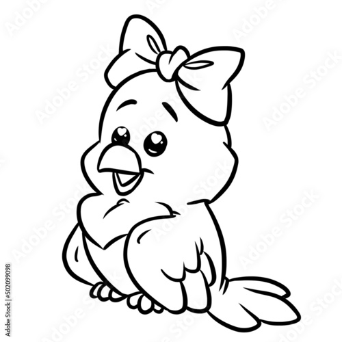 Little bird girl coloring page cartoon illustration