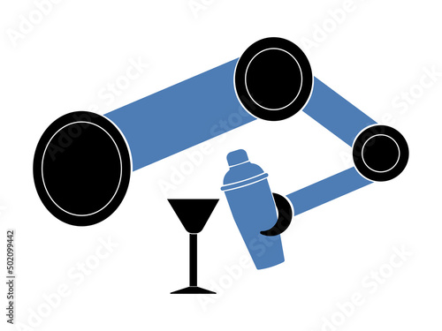Robots bartenders, Stylized robotic arm and cocktail shaker, suitable for logo or branding design