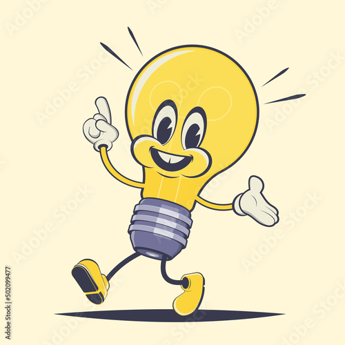 funny cartoon illustration of a walking bulb
