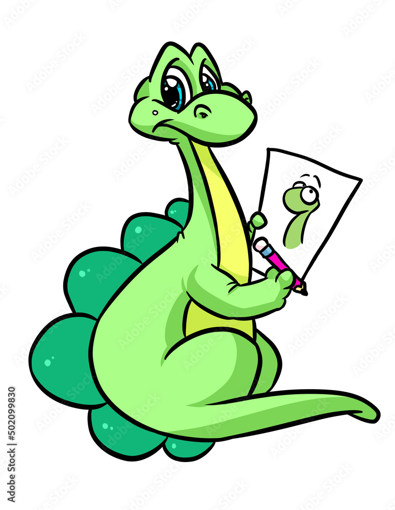 Fototapeta premium Cute little dinosaur stegosaurus artist cartoon illustration