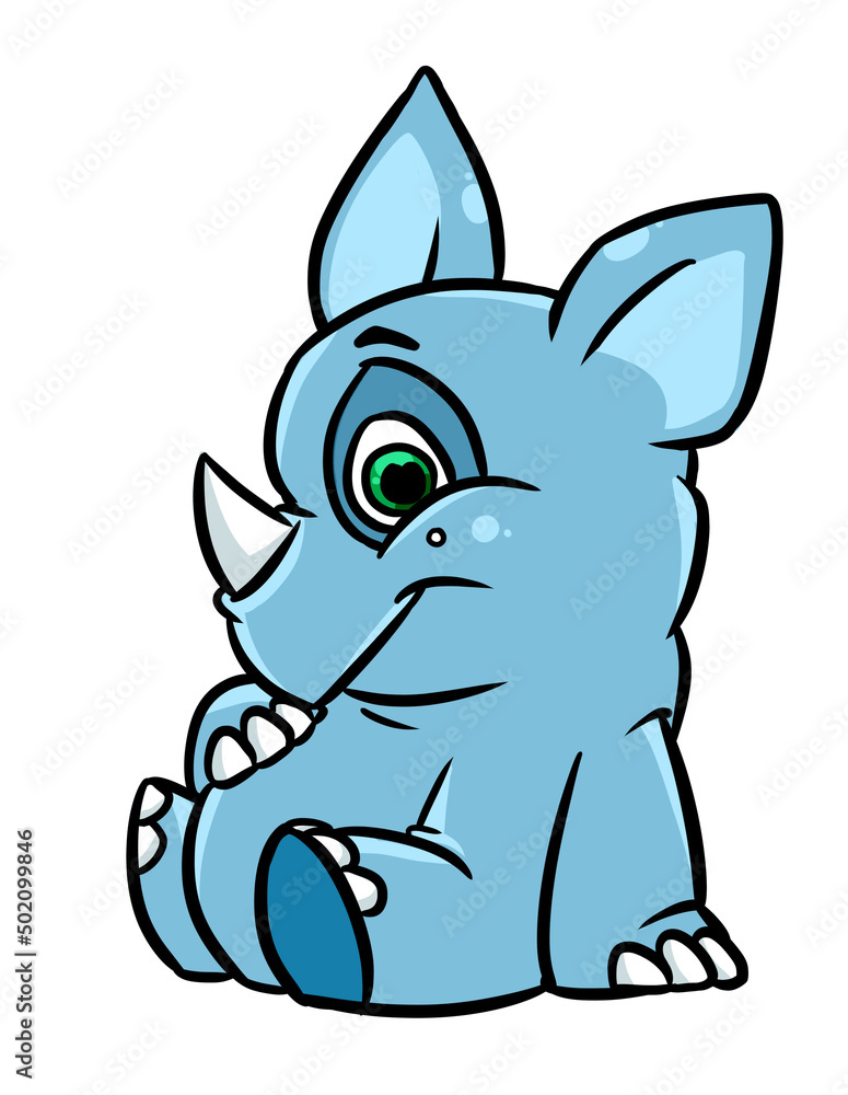 Naklejka premium Little rhino sitting cartoon illustration