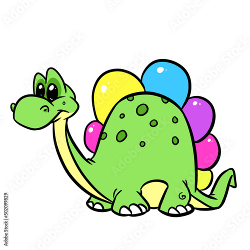 Cute little dinosaur stegosaurus surprise cartoon illustration