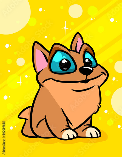 Little dog sitting looking cartoon illustration