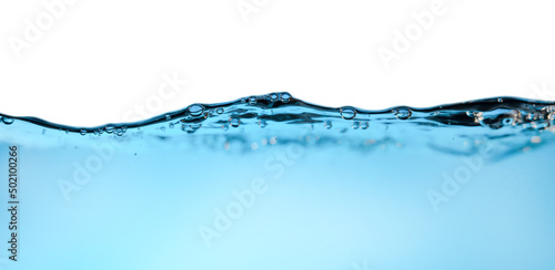 clean water splash wave with air bubbles on white background. freshness and purity. banner