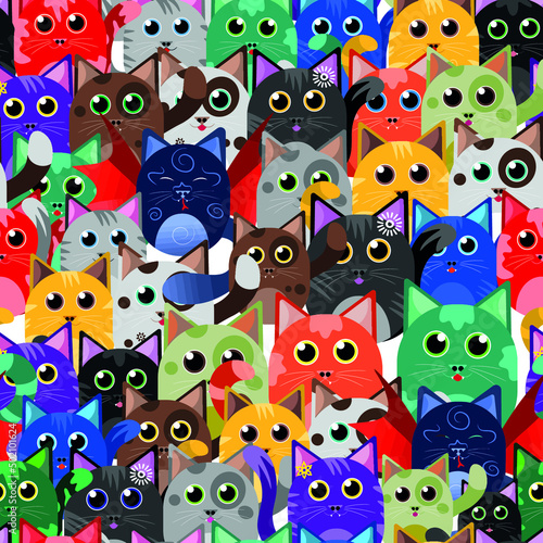 Seamless fabric vector pattern ready to print: colorful happy cats party