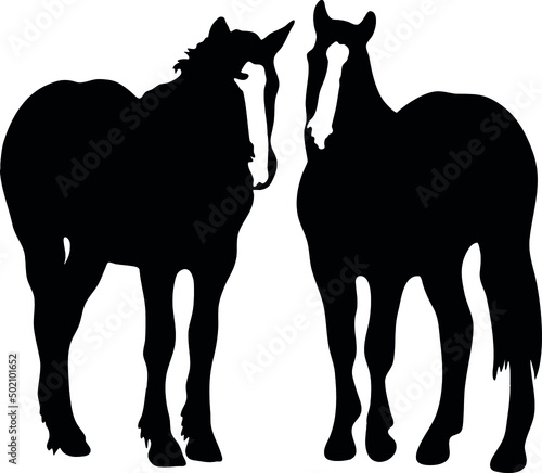 Vector simple horse silhouettes ready to print, mare and stallion set