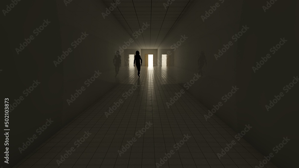 dark tunnel corridor in building liminal space