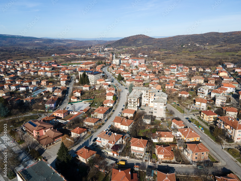 Aerial view of town of Bratsigovo, Bulgaria