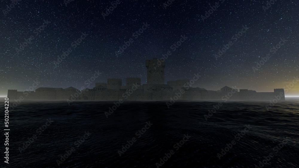 dark castle in the sea