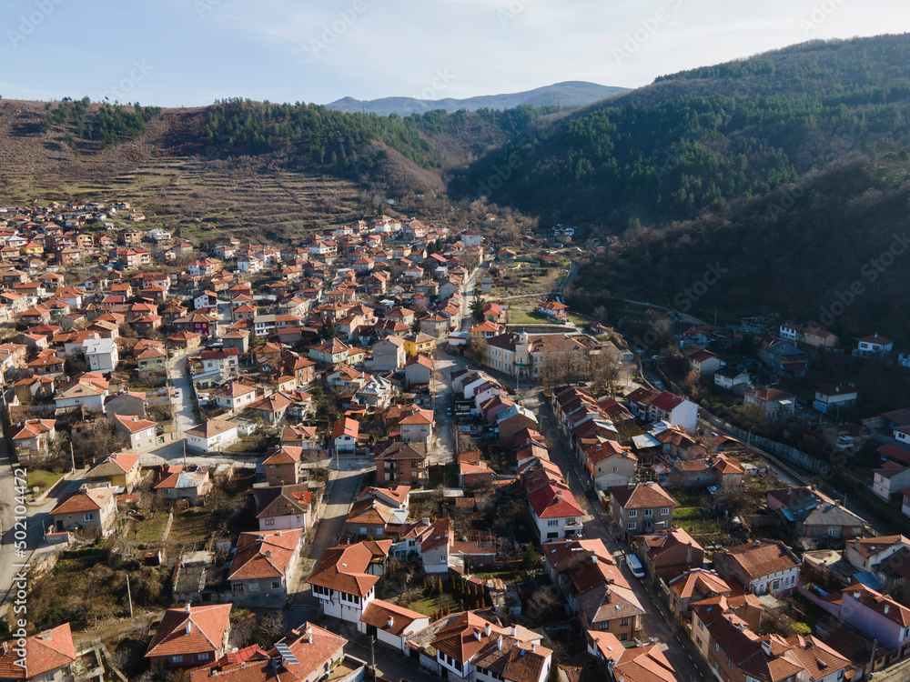 Obraz premium Aerial view of town of Bratsigovo, Bulgaria