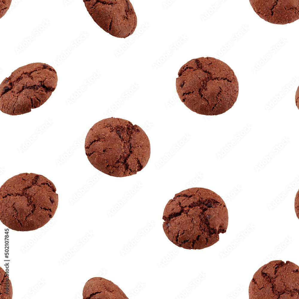 Chocolate chip cookie isolated on white background, SEAMLESS, PATTERN Chocolate chip cookie isolated on white background, SEAMLESS, PATTERN