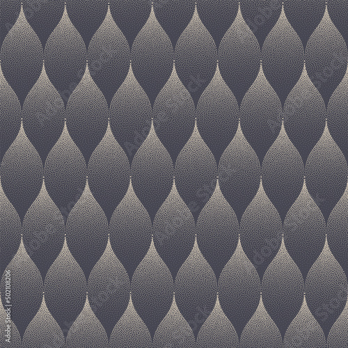 Modern Scale Pattern Vector Seamless Retro Stippled Art Abstract Background. Aesthetic Oriental Wavy Grid Pattern Vintage Repetitive Structure Backdrop. Old Fashioned Neat Tessellated Art Illustration
