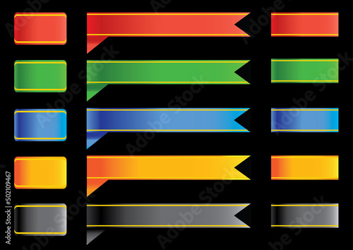 Black Page with set of colorful Labels or Tags and buttons with line ribbons. Collection of colorful page labels or tags. Gradient manually entered for changes. Vector and jpg format available.