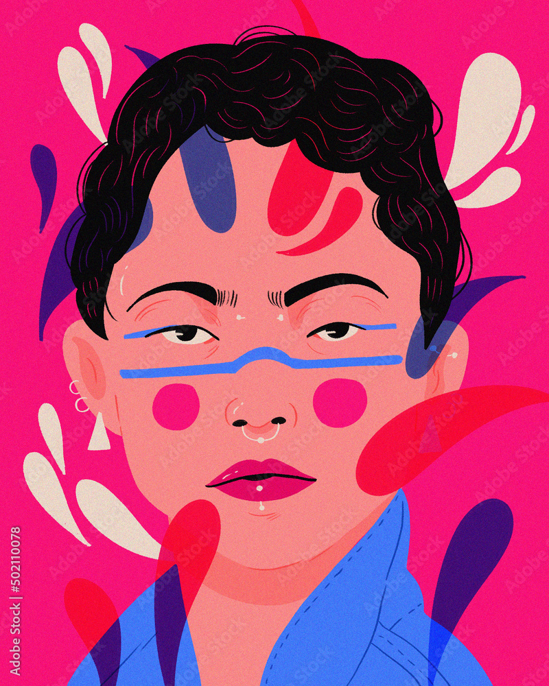 portrait of a person with bold makeup and face piercings portrait of a person with bold makeup and face piercings