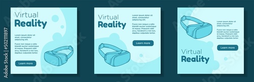 Virtual reality social media post, banner set, VR goggles, headset advertisement concept, mobile virtual gear marketing square ad, abstract print, isolated on background