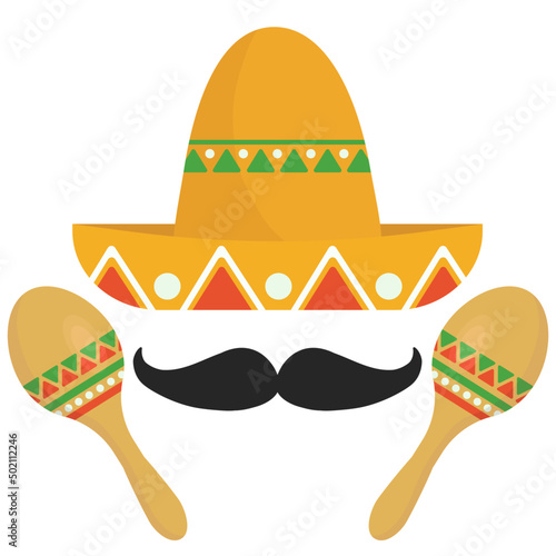sombrero with mustache and Maracas