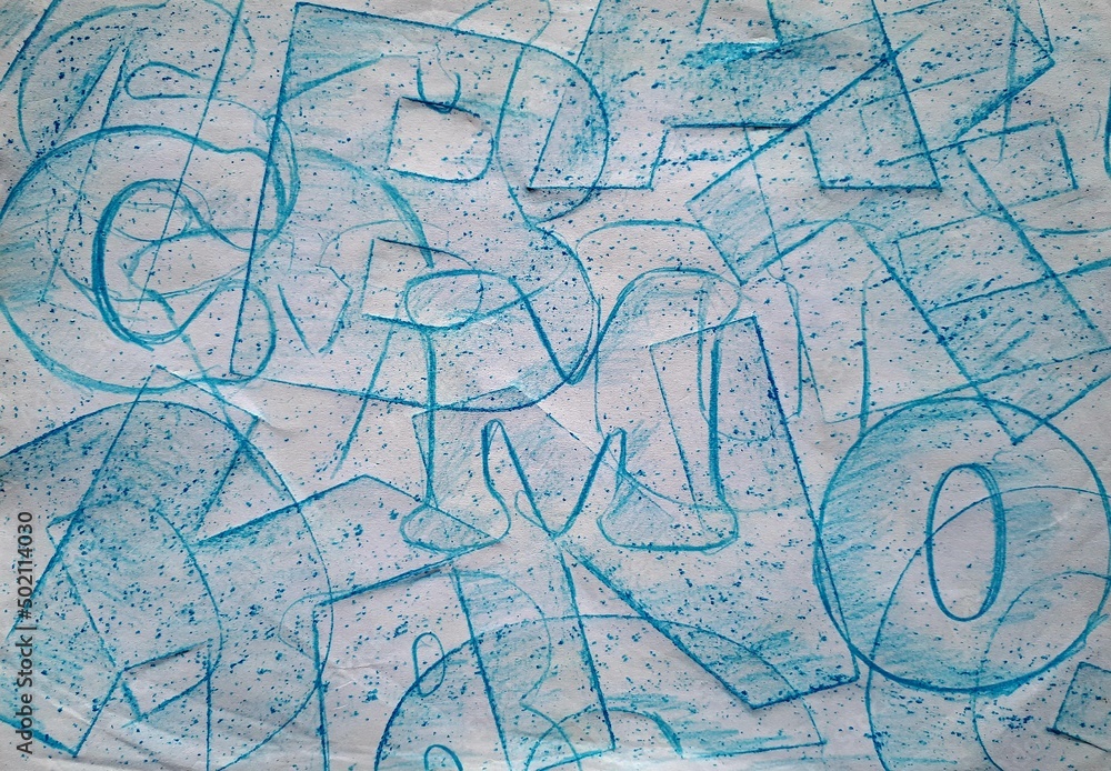 Typography textures with blue crayons