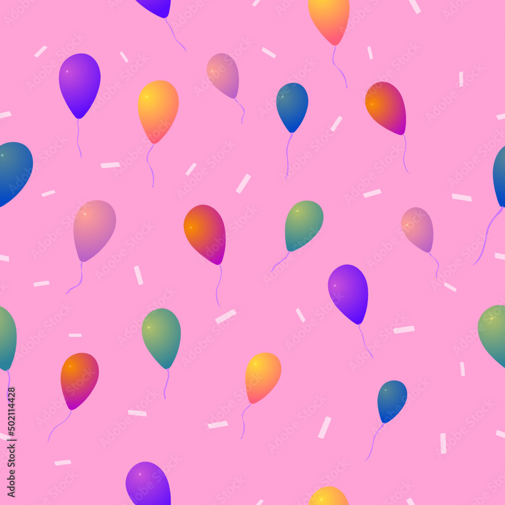 seamless vector festive pink background with balloons and confetti