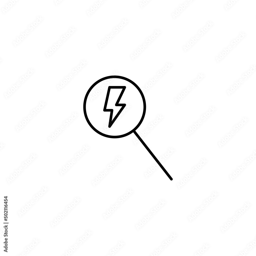 Outline symbols in flat style. Modern signs drawn with thin line. Editable strokes. Suitable for advertisements, books, internet stores. Line icon of lightning under magnifying glass Outline symbols in flat style. Modern signs drawn with thin line. Editable strokes. Suitable for advertisements, books, internet stores. Line icon of lightning under magnifying glass