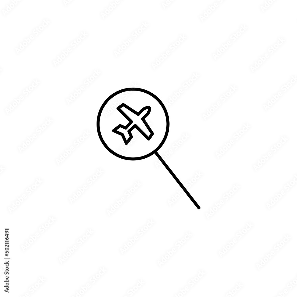 Outline symbols in flat style. Modern signs drawn with thin line. Editable strokes. Suitable for advertisements, books, internet stores. Line icon of airplane under magnifying glass Outline symbols in flat style. Modern signs drawn with thin line. Editable strokes. Suitable for advertisements, books, internet stores. Line icon of airplane under magnifying glass