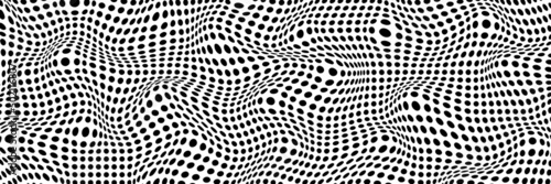 Abstract polka dot background. Vector illustration with optical illusion, op art. Long horizontal banner.