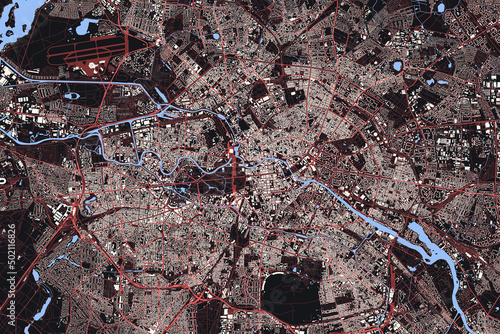 Berlin City Capital Of Germany Vector Extremely Detailed Map Abstract Background. Technology Cartographic City Transport System Map Includes Very High Details Of Buildings Roads And Water Objects