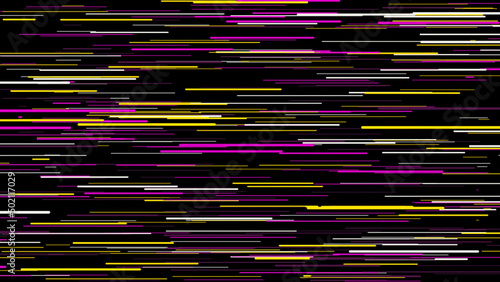 Abstract animation of bright neon rays of different sizes flying horizontally on the black background. Animation. HD animation with neon rays. Motion background.