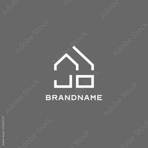 Monogram JO house roof shape, simple modern real estate logo design