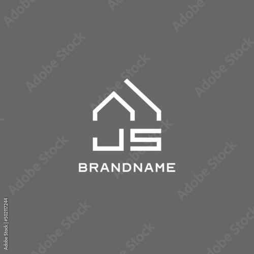 Monogram JS house roof shape, simple modern real estate logo design