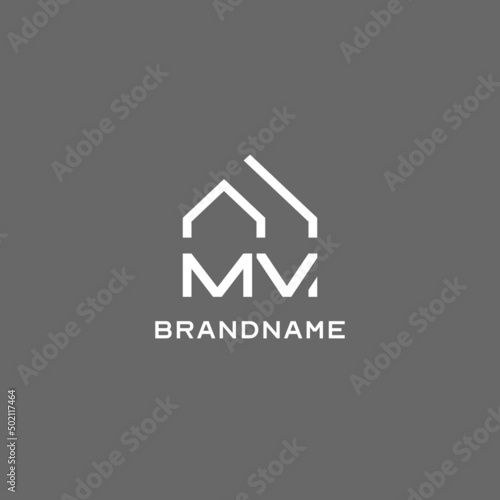 Monogram MV house roof shape, simple modern real estate logo design