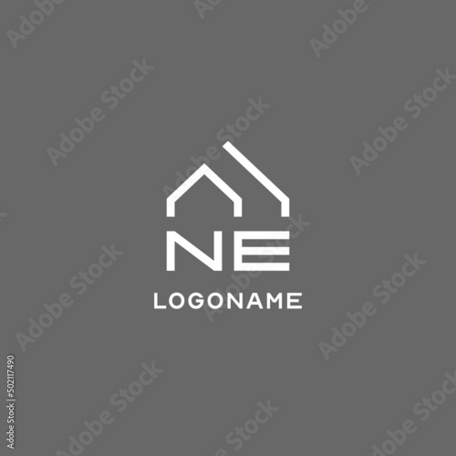 Monogram NE house roof shape, simple modern real estate logo design