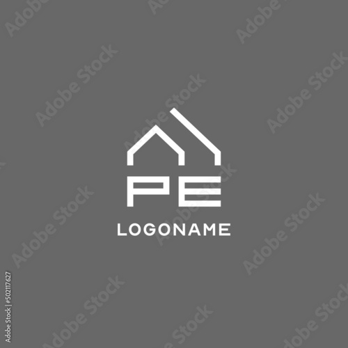 Monogram PE house roof shape, simple modern real estate logo design