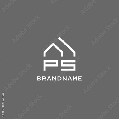 Monogram PS house roof shape, simple modern real estate logo design