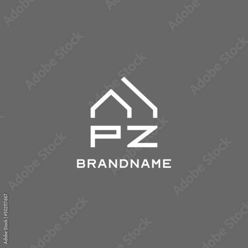 Monogram PZ house roof shape, simple modern real estate logo design