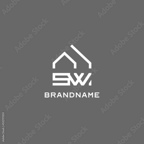 Monogram SW house roof shape, simple modern real estate logo design