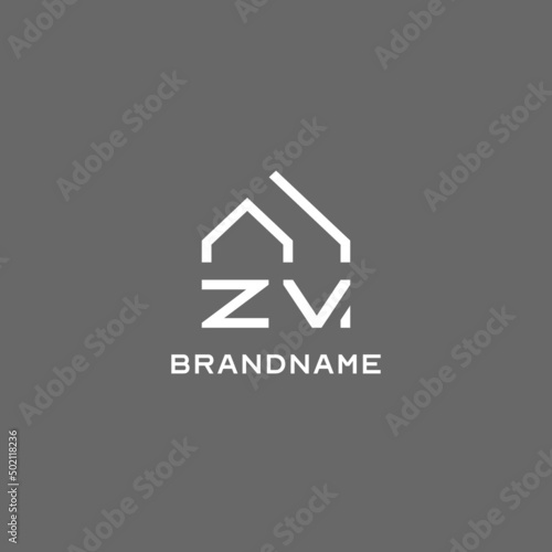 Monogram ZV house roof shape, simple modern real estate logo design